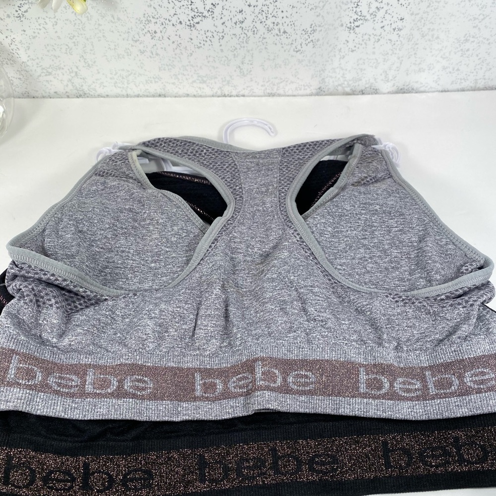 🆕 Bebe Black & Grey with Logo Trim Sports Bra Set - Picture 5 of 6